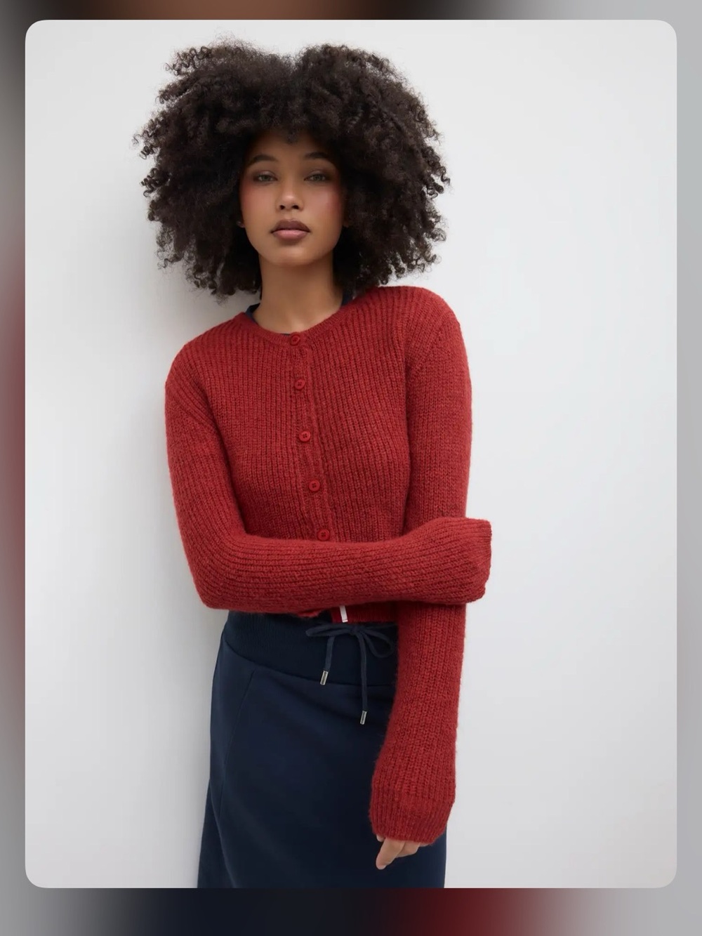 WOOL-BLEND KNIT ROUND NECKLINE BUTTON CARDIGAN S WC18-8